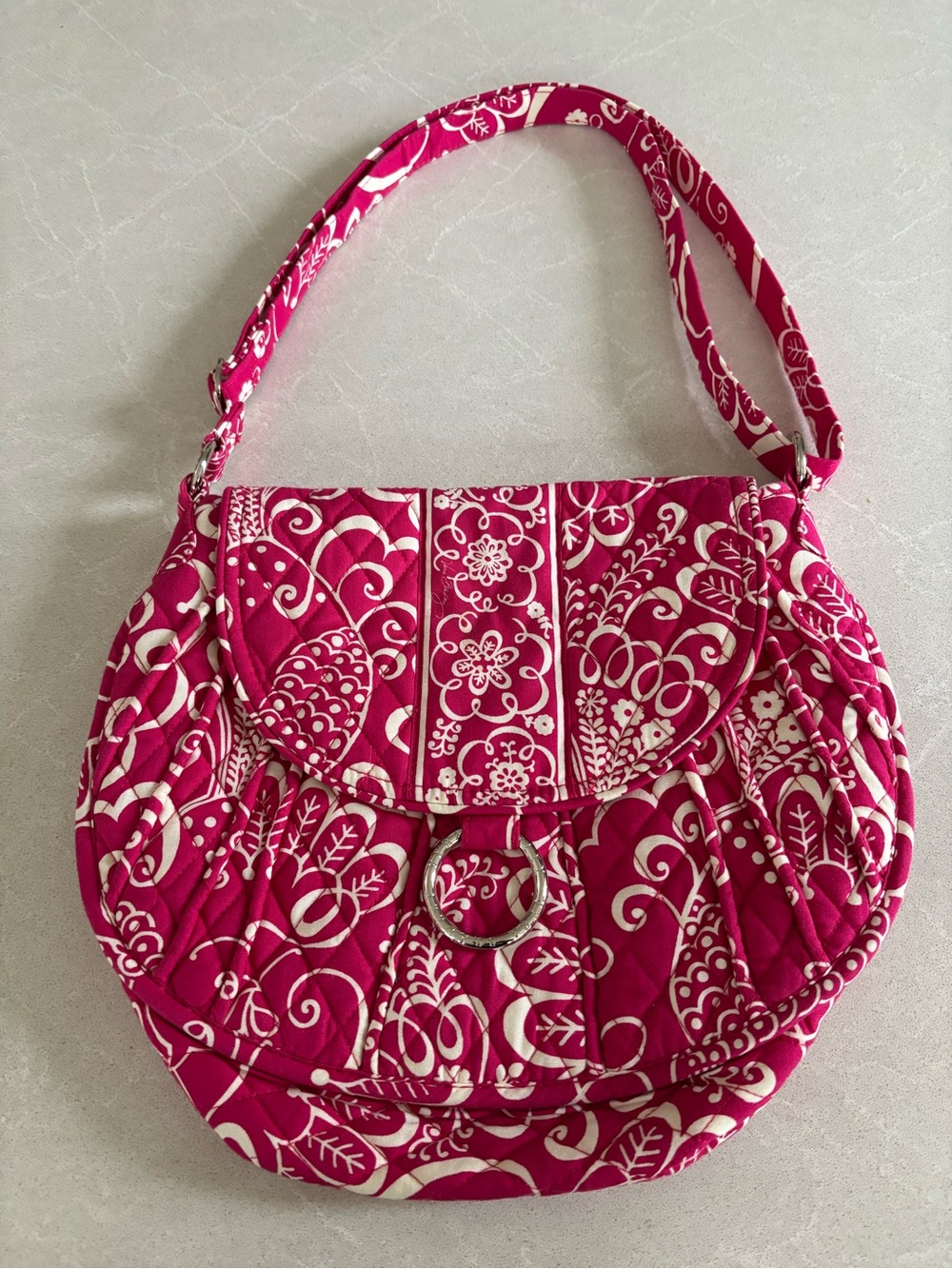 Vera Bradley Saddle Up Cross Body Shoulder Bag Pink Twirly Birds Pattern Quilted